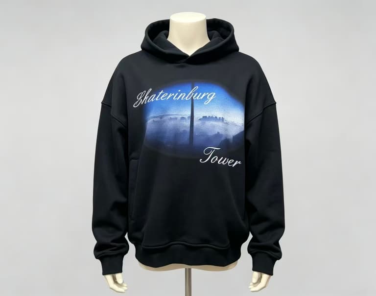 Custom heavyweight cotton hoodie with vintage portrait print, streetwear manufacturing supplier hoodie