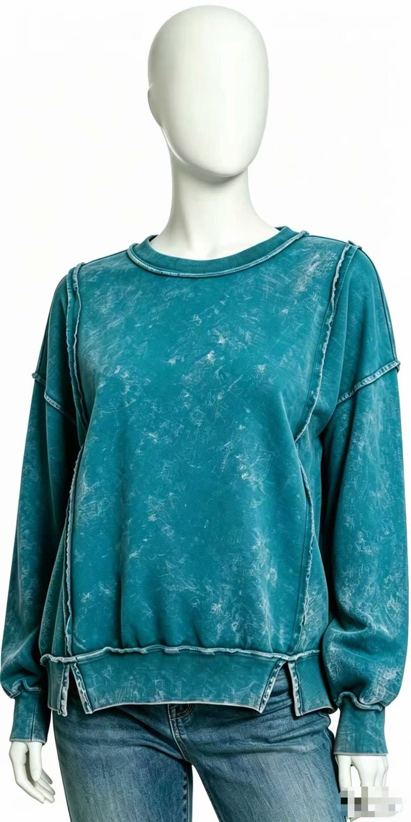 80C/20 P Heavyweight French Terry Acid-Wash Raw-Seam Sweatshirt