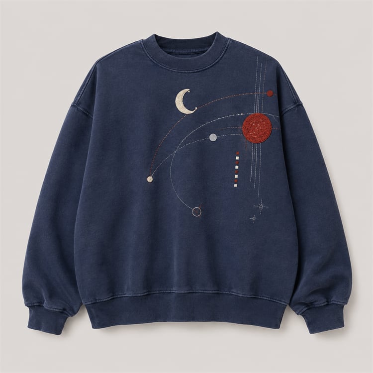 Indigo oversized heavyweight sweatshirt with custom embroidery and appliqué