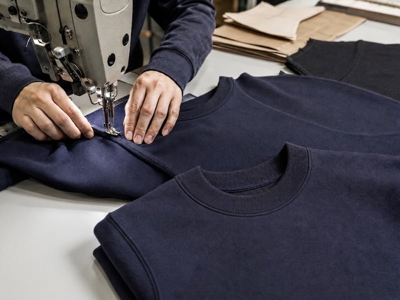 Custom sweatshirt fabric and sample development in the sewing room