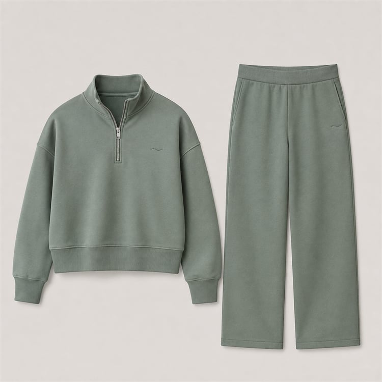 Eucalyptus French Terry quarter-zip sweatshirt and relaxed sweatpants set