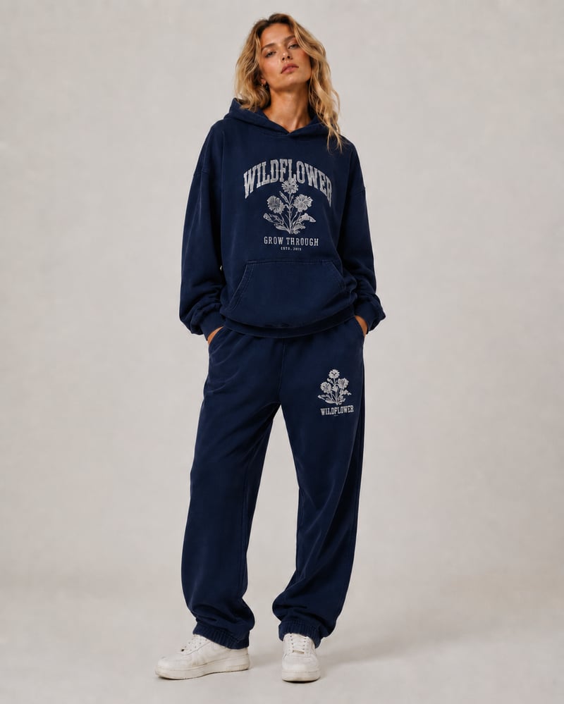 Women’s Oversized Vintage Washed Hoodie & Jogger Tracksuit Set