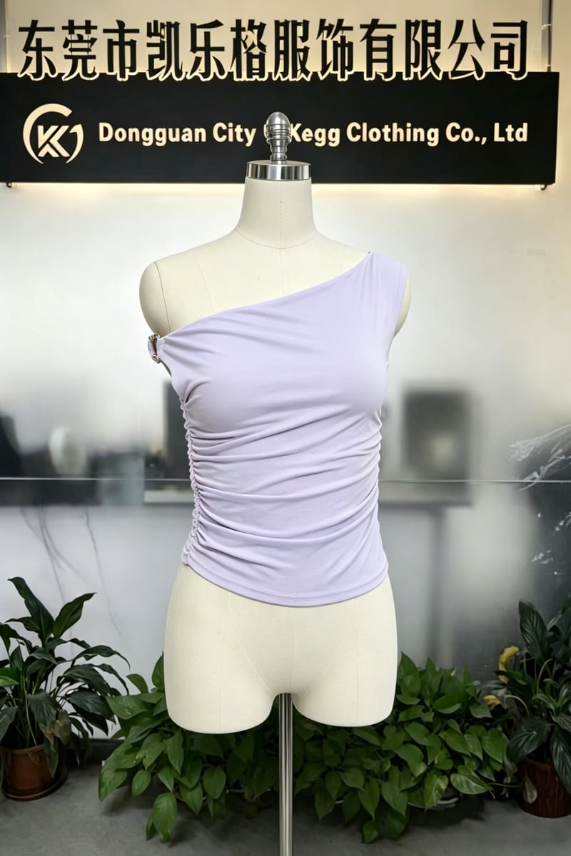 230 GSM High-Stretch Rayon Blend Asymmetrical One-Shoulder Ruched Tank 
