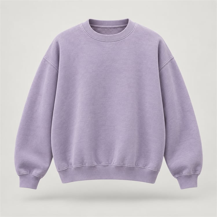 Lavender garment-washed crewneck sweatshirt for Australian fashion brands