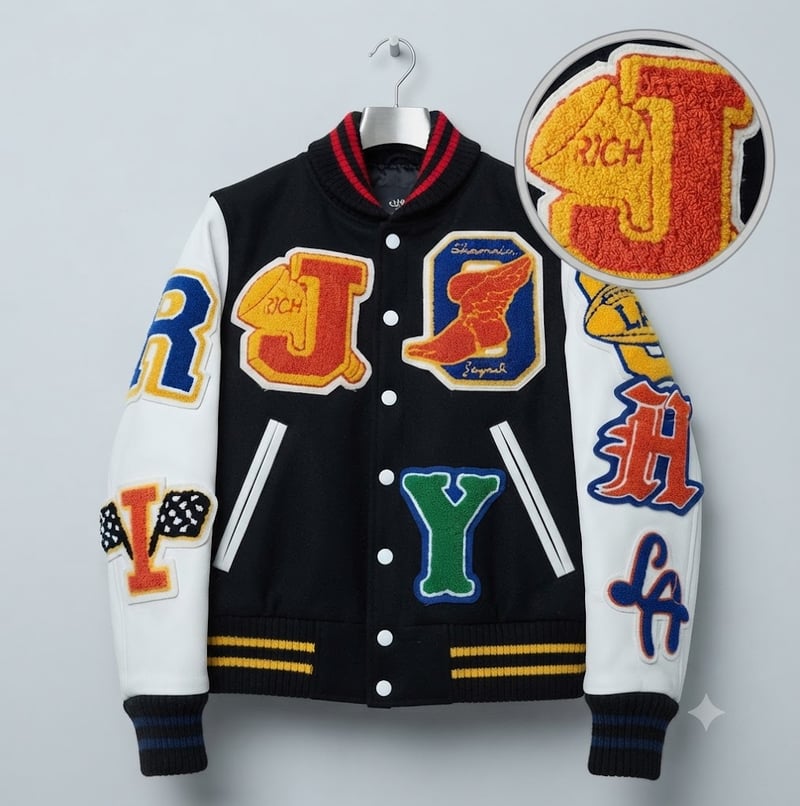 Chenille embroidery varsity jacket developed for premium streetwear brands