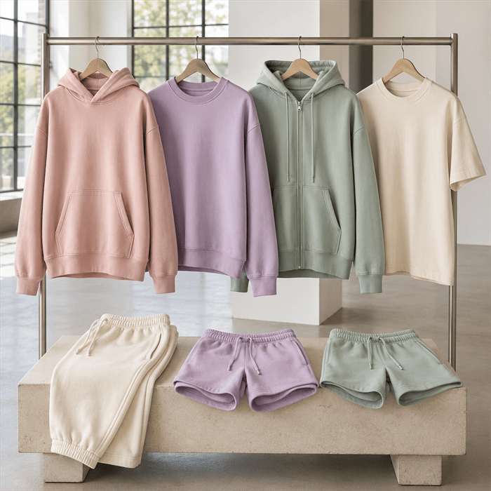 Consistent embroidery and brand details across an apparel collection