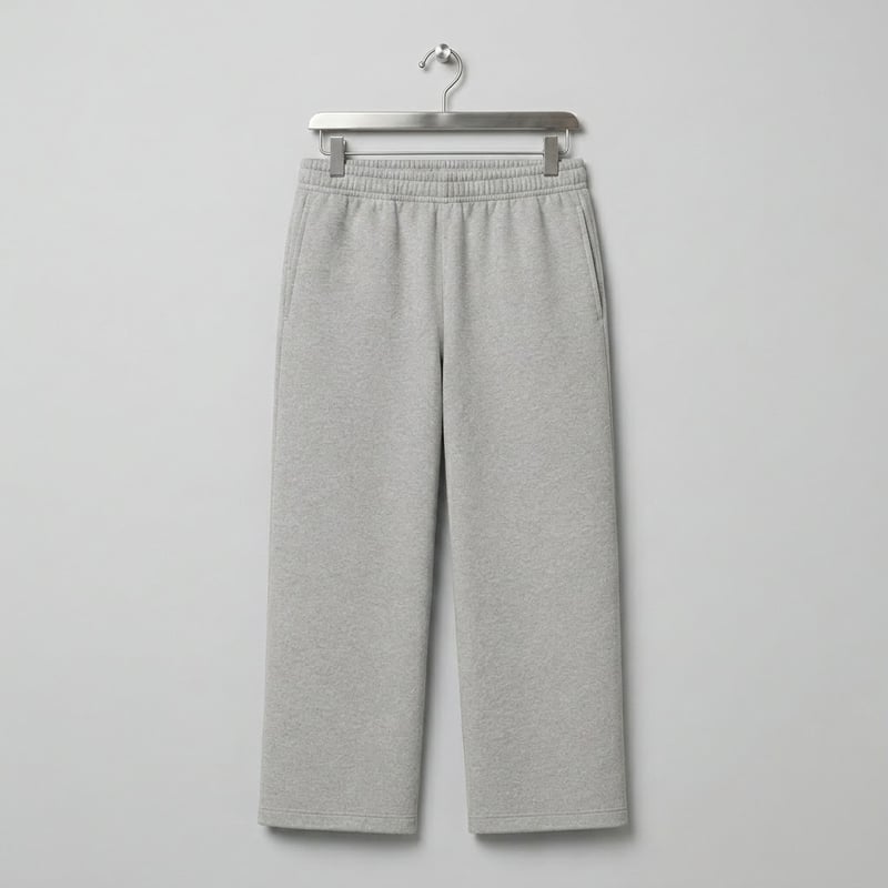 Heather grey straight-leg sweatpants with a relaxed fit and open hems