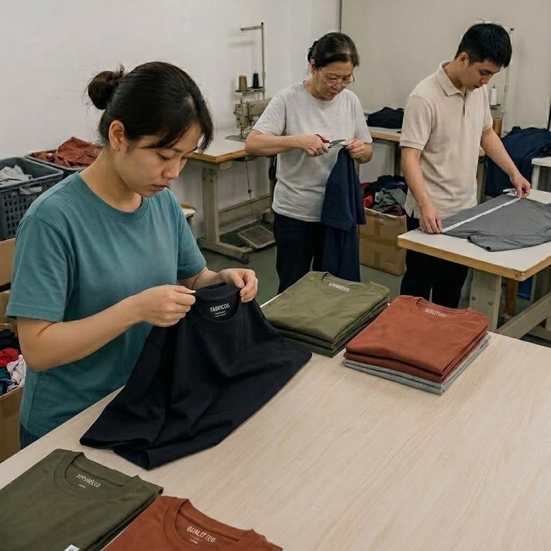 Custom T-shirt bulk production quality control checking measurements stitching labels and finishing