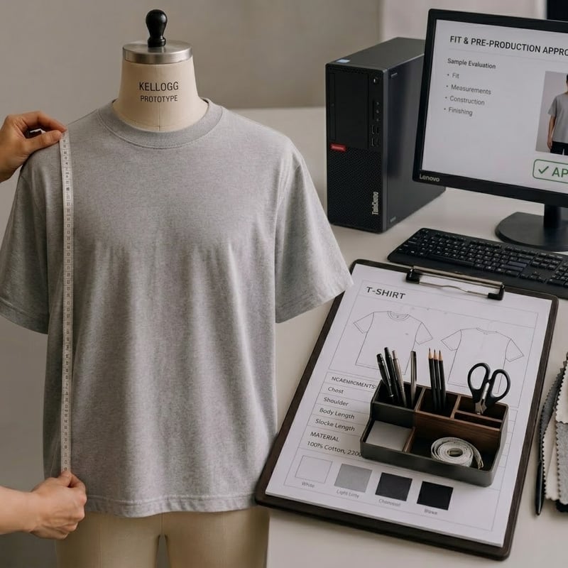 Custom T-shirt fit and pre-production approval with measurement and specification checks