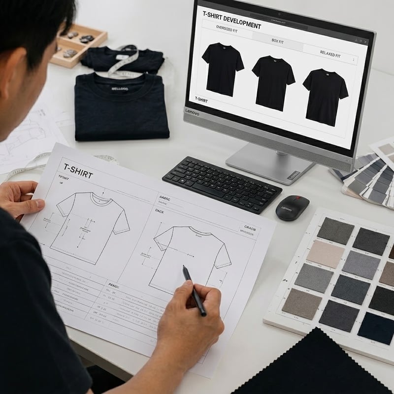 Custom T-shirt product review with tech pack and construction requirements