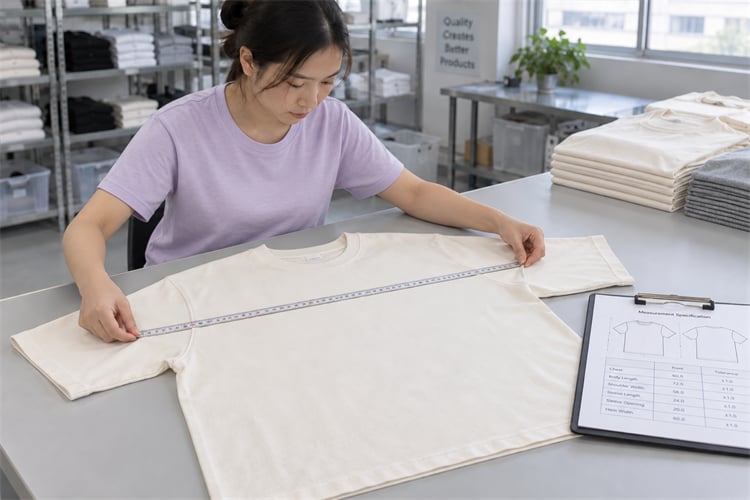 Custom T-shirt finished measurement review before bulk production