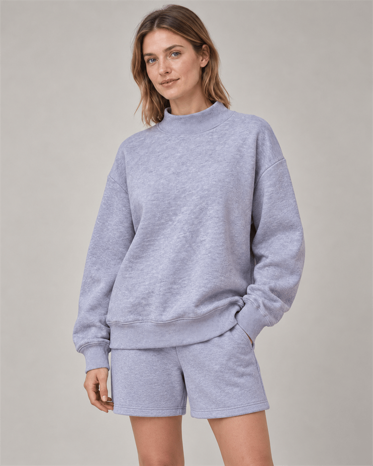 Custom Women’s 300 GSM Brushed Fleece Oversized Mock Neck Sweatshirt with Shorts