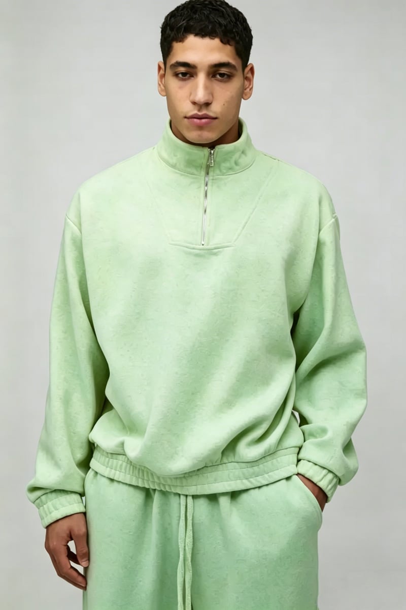 450 GSM custom Men’s Light Color Half-Zip Fleece Pullover Sweatshirt & Tracksuit Set