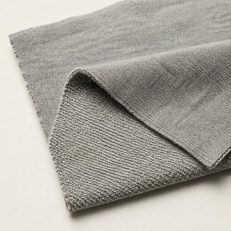 Heather grey French Terry fabric showing smooth face and loopback construction