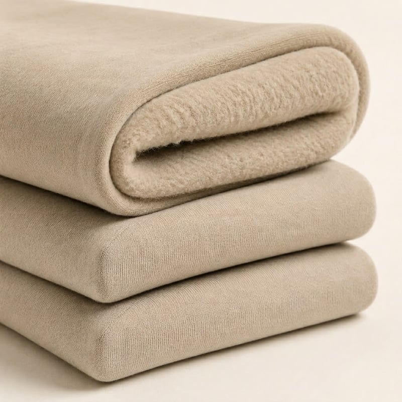 Thick oat-colored heavyweight fleece fabric for structured custom sweatpants