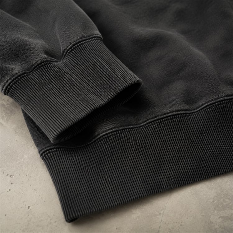 Heavyweight hoodie ribbed cuff and waistband construction detail