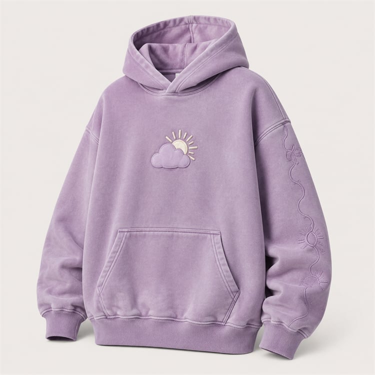 Lavender oversized heavyweight hoodie with custom embroidery