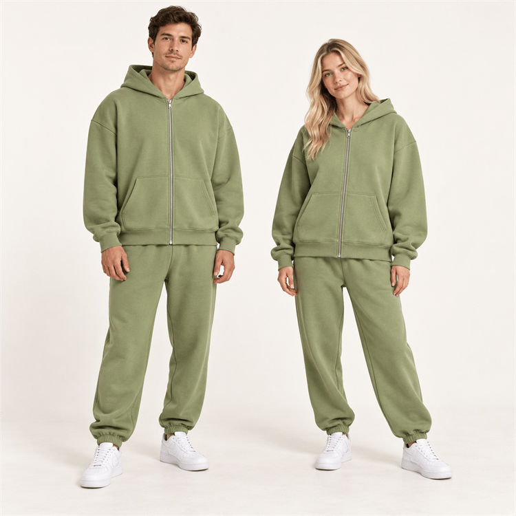 Custom 430GSM Unisex Oversized Zip-Up Hoodie and Relaxed Sweatpants Set