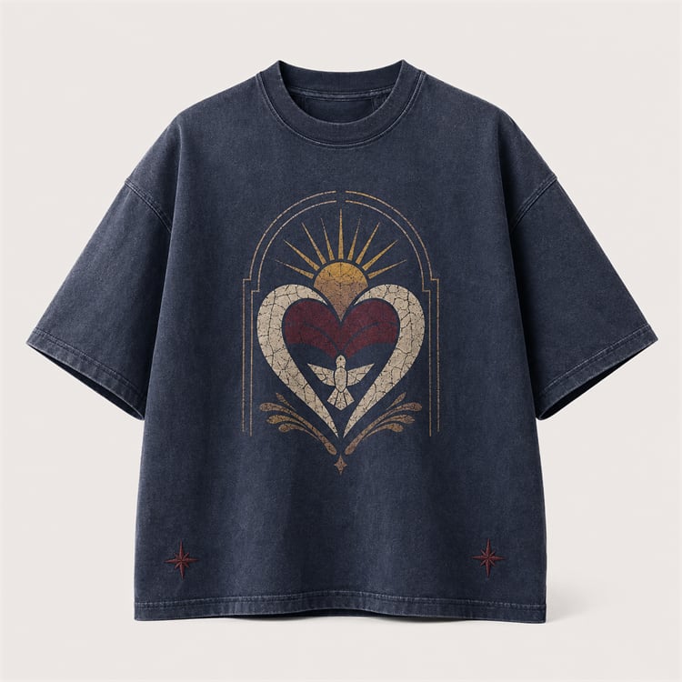 Washed navy oversized heavyweight T-shirt with custom graphic print