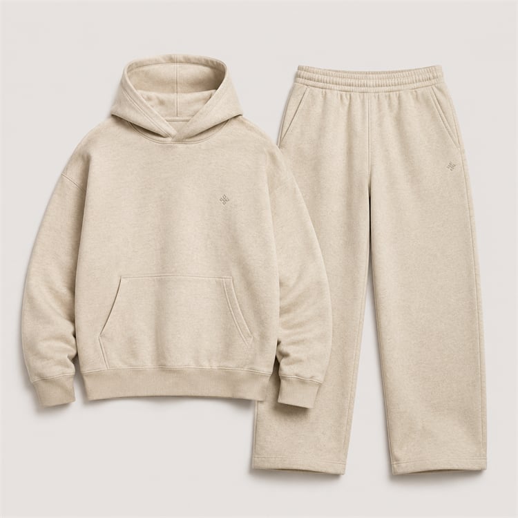 Oatmeal heavyweight hoodie and relaxed sweatpants set for UK apparel brands