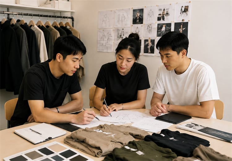 Chinese apparel manufacturing team developing premium streetwear products for growing brands