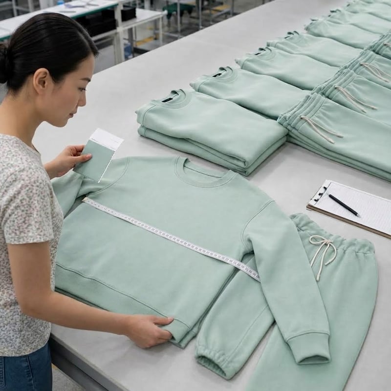 Quality inspection comparing approved sweatset standards with consistent bulk production