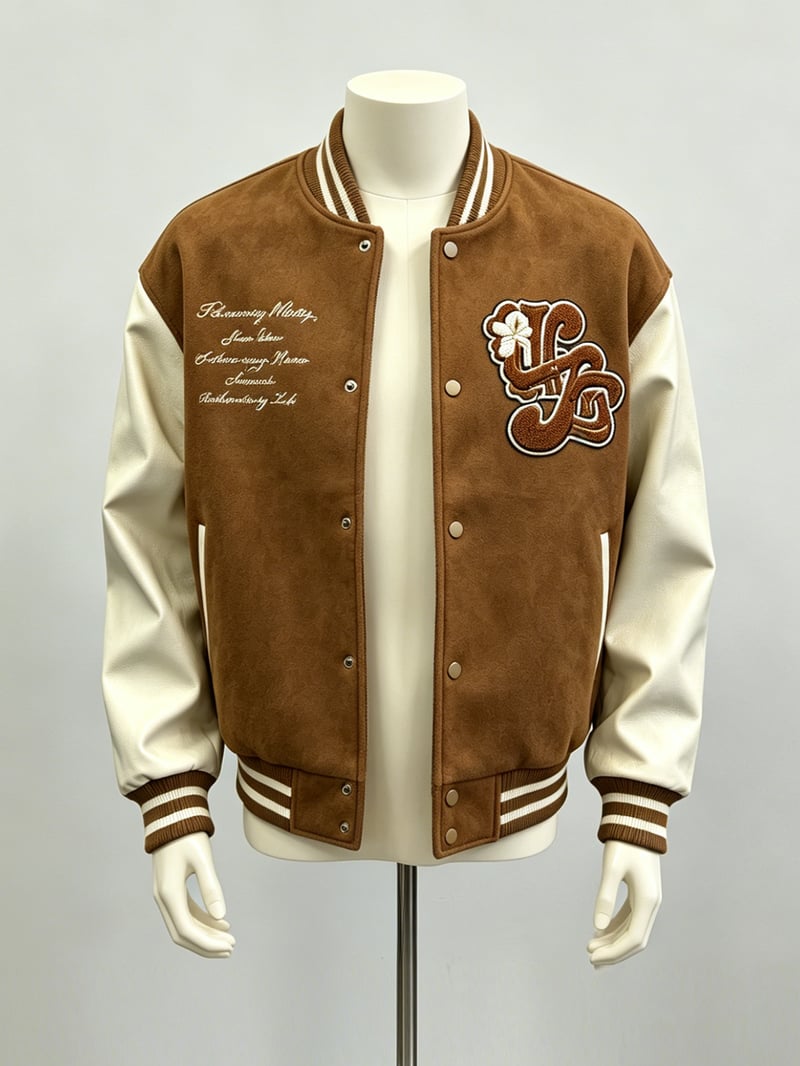 Varsity jacket with embroidery and premium streetwear detailing.