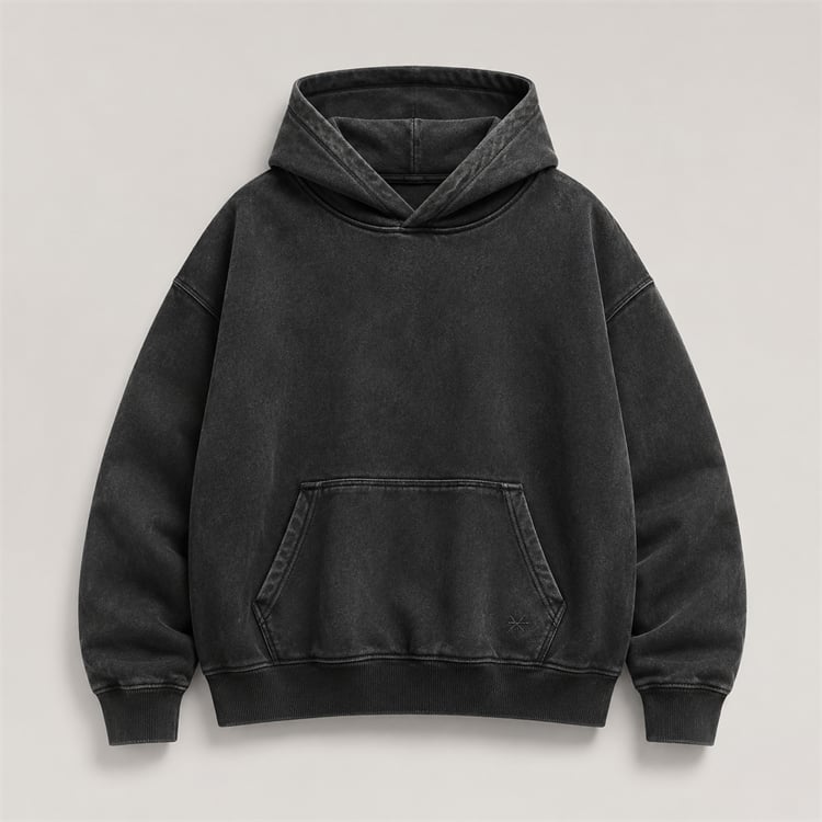 Washed black oversized heavyweight hoodie developed for UK streetwear brands