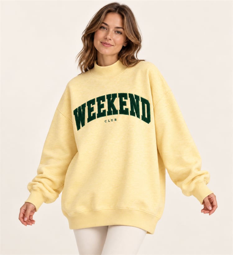 Custom Women’s 460 GSM Oversized Mock Neck Sweatshirt with Appliqué Lettering