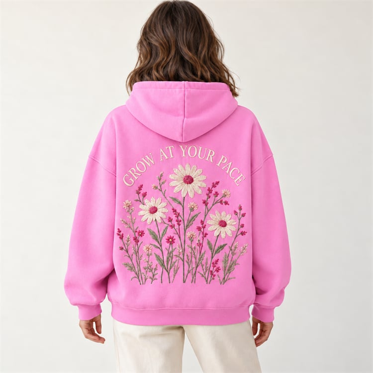 Custom Women’s 460 GSM Oversized Floral Embroidered Hoodie